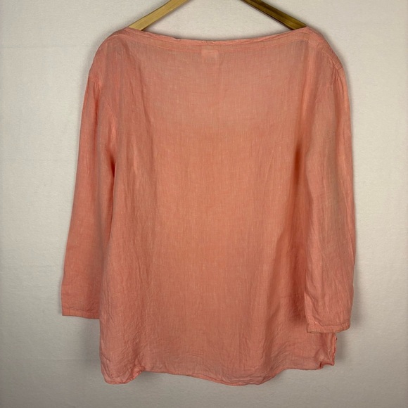 Lands' End 100% Linen Pink Square Neck Blouse Coastal Lagenlook - Picture 2 of 5